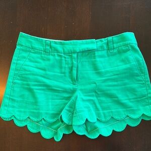 J. Crew Green High Waist Scalloped Shorts